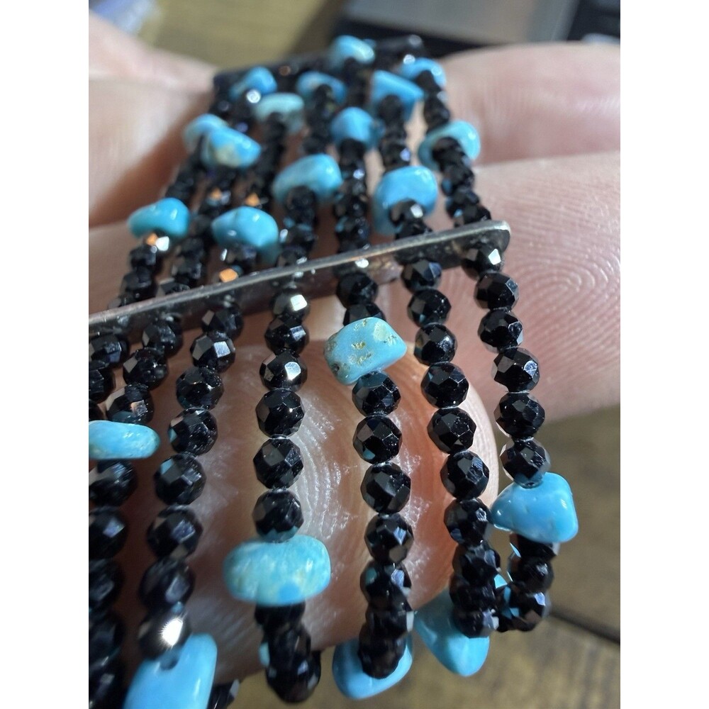 Jay King ? Bracelet Black Spinel Turquoise & 7 Strand Layered Sterling Silver 7"